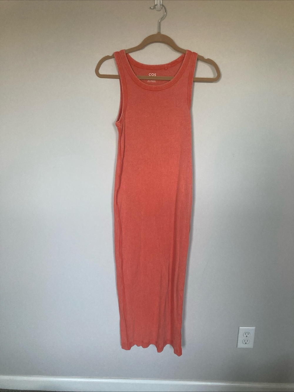 COS Coral Ribbed Tank Maxi Dress Minimalist Cotton Blend Bodycon Size XS